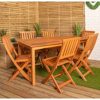 Outdoor 6 Person Rectangular Wooden Garden Patio Dining Table Chairs Set