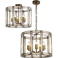 Vestal 48cm Round Drum Pendant/Semi Ceiling, 5 Light E27, Antique Brass