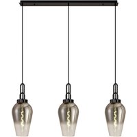 Yorktown Linear 3 Light Pendant E27 With 23cm Pear Glass, Smoked/Clear Black Chrome/Matt Black