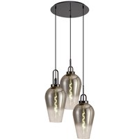 Yorktown 68cm Round 3 Light Pendant With 23cm Pear Glass, Black Chrome/Matt Black Smoked/Clear