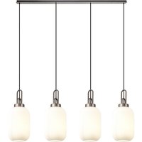 Yorktown Linear 4 Light Pendant With 20cm Tubular Ribbed Glass, Antique Silver/Matt Black Opal