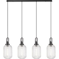Yorktown Linear 4 Light Pendant With 20cm Tubular Ribbed Glass, Black Chrome/Matt Black Clear