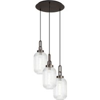 Yorktown 55cm Round 3 Light Pendant With 20cm Tubular Ribbed Glass, Antique Silver/Matt Black Clear