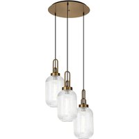 Yorktown 55cm Round 3 Light Pendant With 20cm Tubular Ribbed Glass, Brass Gold/Matt Black Clear