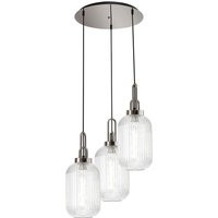 Yorktown 55cm Round 3 Light Pendant With 20cm Tubular Ribbed Glass, Polished Nickel/Matt Black Clear