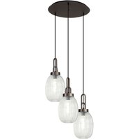 Yorktown 55cm Round 3 Light Pendant With 20cm Almond Ribbed Glass, Antique Silver/Matt Black Clear