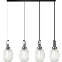 Yorktown Linear 4 Light Pendant With 20cm Almond Ribbed Glass, Antique Silver/Matt Black Clear