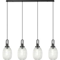 Yorktown Linear 4 Light Pendant With 20cm Almond Ribbed Glass, Black Chrome/Matt Black Clear