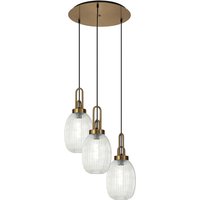Yorktown 55cm Round 3 Light Pendant With 20cm Almond Ribbed Glass, Brass Gold/Matt Black Clear