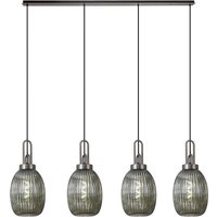 Yorktown Linear 4 Light Pendant With 20cm Almond Ribbed Glass, Antique Silver/Matt Black Smoked