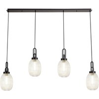 Yorktown Linear 4 Light Pendant With 20cm Almond Ribbed Glass, Matt Black/Matt Black Champagne