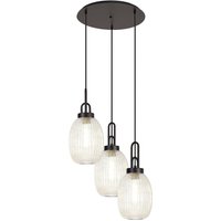 Yorktown 55cm Round 3 Light Pendant With 20cm Almond Ribbed Glass, Matt Black/Matt Black Champagne