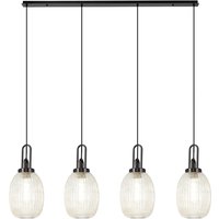 Yorktown Linear 4 Light Pendant With 20cm Almond Ribbed Glass, Black Chrome/Matt Black Champagne