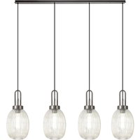 Yorktown Linear 4 Light Pendant With 20cm Almond Ribbed Glass, Antique Silver/Matt Black Champagne