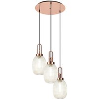 Yorktown 55cm Round 3 Light Pendant With 20cm Almond Ribbed Glass, Copper/Matt Black Champagne
