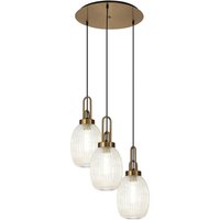 Yorktown 55cm Round 3 Light Pendant With 20cm Almond Ribbed Glass, Brass Gold/Matt Black Champagne