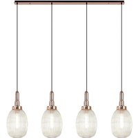Yorktown Linear 4 Light Pendant With 20cm Almond Ribbed Glass, Copper/Matt Black Champagne