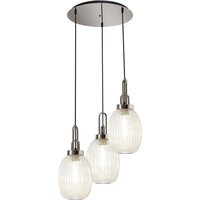 Yorktown 55cm Round 3 Light Pendant With 20cm Almond Ribbed Glass, Polished Nickel/Matt Black Champagne