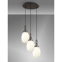Yorktown Linear 4 Light Pendant With 20cm Almond Ribbed Glass, Antique Silver/Matt Black Opal