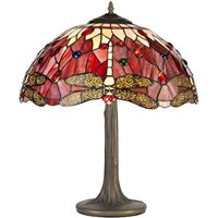 Worcester 2 Light Tree Like Table Lamp E27 With 40cm Tiffany Shade, Purple, Pink, Crystal, Aged Antique Brass