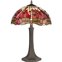 Worcester 2 Light Octagonal Table Lamp E27 With 40cm Tiffany Shade, Purple, Pink, Crystal, Aged Antique Brass