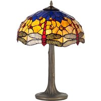 Worcester 2 Light Tree Like Table Lamp E27 With 40cm Tiffany Shade, Blue, Orange, Crystal, Aged Antique Brass