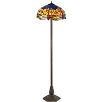 Worcester 2 Light Octagonal Floor Lamp E27 With 40cm Tiffany Shade, Blue, Orange, Crystal, Aged Antique Brass