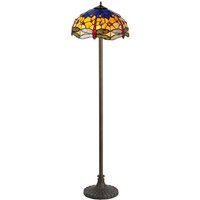 Worcester 2 Light Stepped Design Floor Lamp E27 With 40cm Tiffany Shade, Blue, Orange, Crystal, Aged Antique Brass