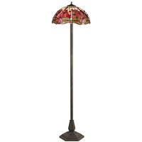 Worcester 2 Light Octagonal Floor Lamp E27 With 40cm Tiffany Shade, Purple, Pink, Crystal, Aged Antique Brass