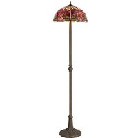 Worcester 2 Light Leaf Design Floor Lamp E27 With 40cm Tiffany Shade, Purple, Pink, Crystal, Aged Antique Brass