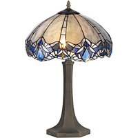Worcester 2 Light Octagonal Table Lamp E27 With 40cm Tiffany Shade, Blue, Clear Crystal, Aged Antique Brass