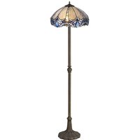 Worcester 2 Light Leaf Design Floor Lamp E27 With 40cm Tiffany Shade, Blue, Clear Crystal, Aged Antique Brass