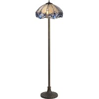 Worcester 2 Light Stepped Design Floor Lamp E27 With 40cm Tiffany Shade, Blue, Clear Crystal, Aged Antique Brass
