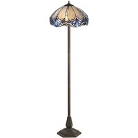 Worcester 2 Light Octagonal Floor Lamp E27 With 40cm Tiffany Shade, Blue, Clear Crystal, Aged Antique Brass