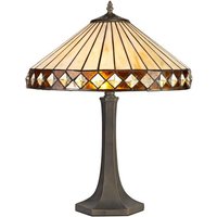 Worcester 2 Light Octagonal Table Lamp E27 With 40cm Tiffany Shade, Amber, Crystal, Aged Antique Brass
