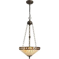 Worcester 3 Light Uplighter Ceiling Pendant E27 With 40cm Tiffany Shade, Amber, Crystal, Aged Antique Brass