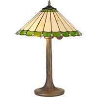 Worcester 2 Light Tree Like Table Lamp E27 With 40cm Tiffany Shade, Green, Crystal, Aged Antique Brass