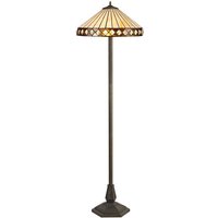 Worcester 2 Light Octagonal Floor Lamp E27 With 40cm Tiffany Shade, Amber, Crystal, Aged Antique Brass