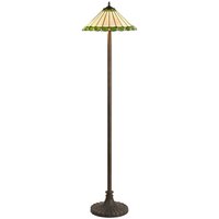 Worcester 2 Light Stepped Design Floor Lamp E27 With 40cm Tiffany Shade, Green, Crystal, Aged Antique Brass