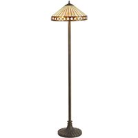 Worcester 2 Light Stepped Design Floor Lamp E27 With 40cm Tiffany Shade, Amber, Crystal, Aged Antique Brass
