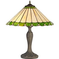 Worcester 2 Light Curved Table Lamp E27 With 40cm Tiffany Shade, Green, Crystal, Aged Antique Brass