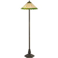 Worcester 2 Light Octagonal Floor Lamp E27 With 40cm Tiffany Shade, Green, Crystal, Aged Antique Brass