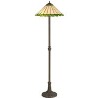 Worcester 2 Light Leaf Design Floor Lamp E27 With 40cm Tiffany Shade, Green, Crystal, Aged Antique Brass