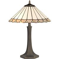 Worcester 2 Light Octagonal Table Lamp E27 With 40cm Tiffany Shade, Grey, Crystal, Aged Antique Brass