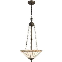 Worcester 3 Light Uplighter Ceiling Pendant E27 With 40cm Tiffany Shade, Grey, Crystal, Aged Antique Brass