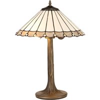 Worcester 2 Light Tree Like Table Lamp E27 With 40cm Tiffany Shade, Grey, Crystal, Aged Antique Brass