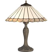 Worcester 2 Light Curved Table Lamp E27 With 40cm Tiffany Shade, Grey, Crystal, Aged Antique Brass