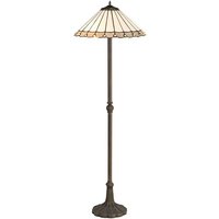 Worcester 2 Light Leaf Design Floor Lamp E27 With 40cm Tiffany Shade, Grey, Crystal, Aged Antique Brass