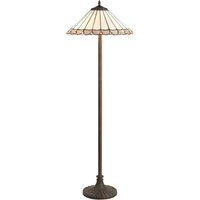 Worcester 2 Light Stepped Design Floor Lamp E27 With 40cm Tiffany Shade, Grey, Crystal, Aged Antique Brass