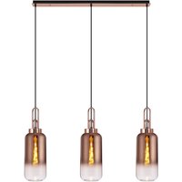 Yorktown Linear 3 Light Pendant E27 With 16cm Cylinder Glass, Copper, Clear Copper, Matt Black